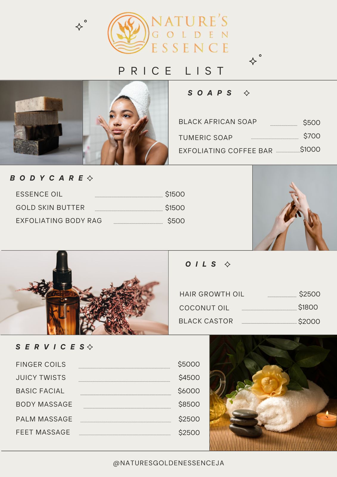 Nature's Golden Essence Price List